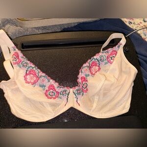 Bravissimo Phoebe Plunge - 32HH UK - Floral Embroidered Cream Bra